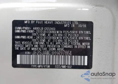 2017 Subaru Forester 2.5I Touring from USA, damaged, VIN JF2SJAWC3HH497864